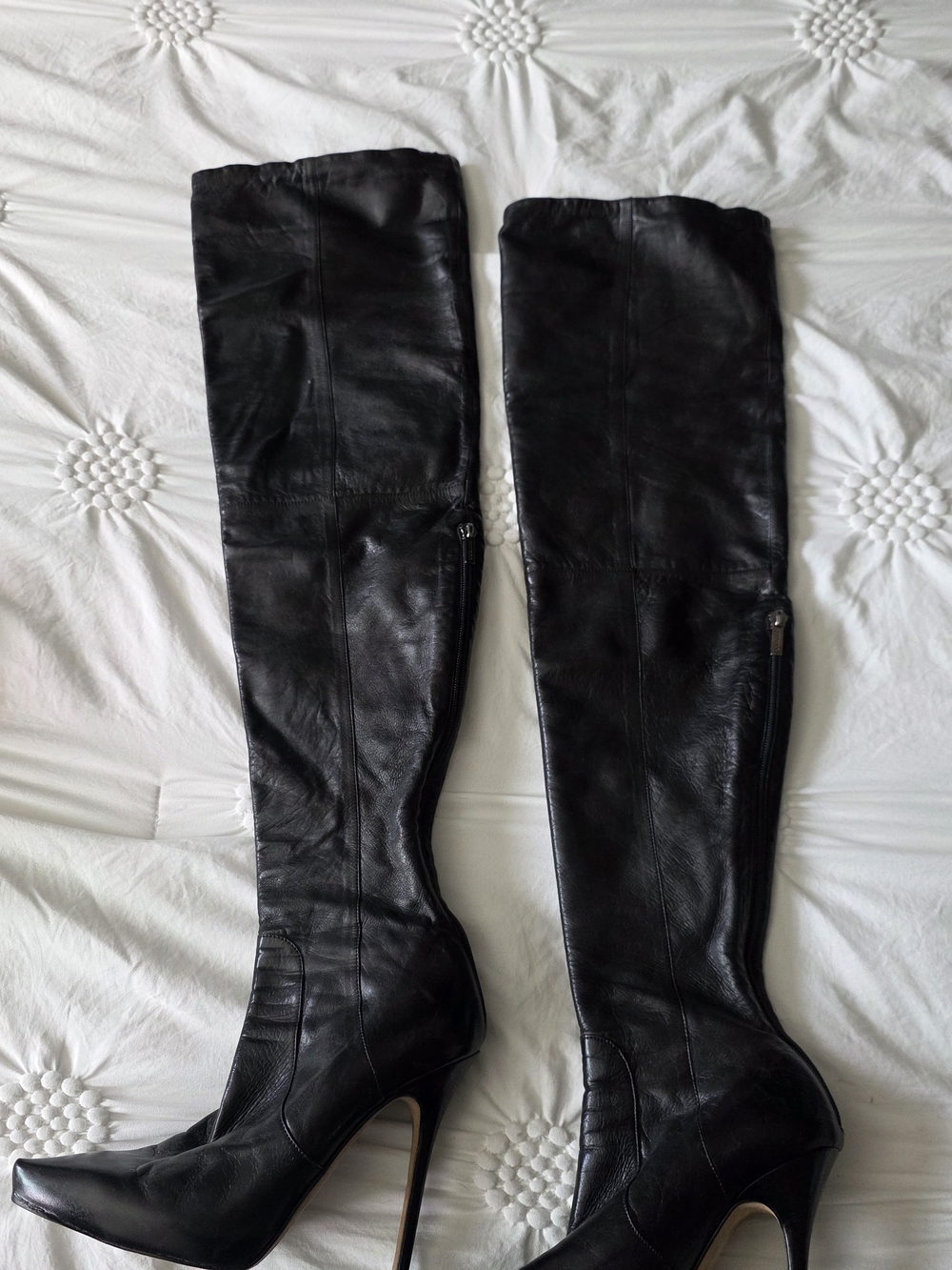 Jimmy Choo Women's Black Over-the-Knee Leather High-Heel Boots Sz 38 - Picture 2 of 7